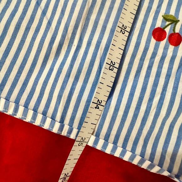 Embroidered Cherry Stripe Button Down Shirt Women's Medium Fruitcore Coquette - Picture 16 of 16